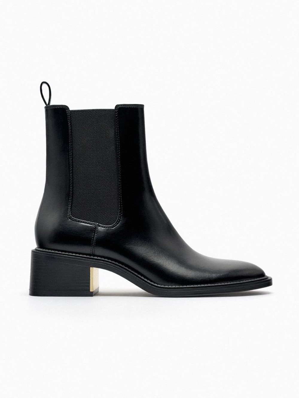 Zara Black Leather Chelsea Booties with Gold Heel Accent 6 us 36 eu NWT